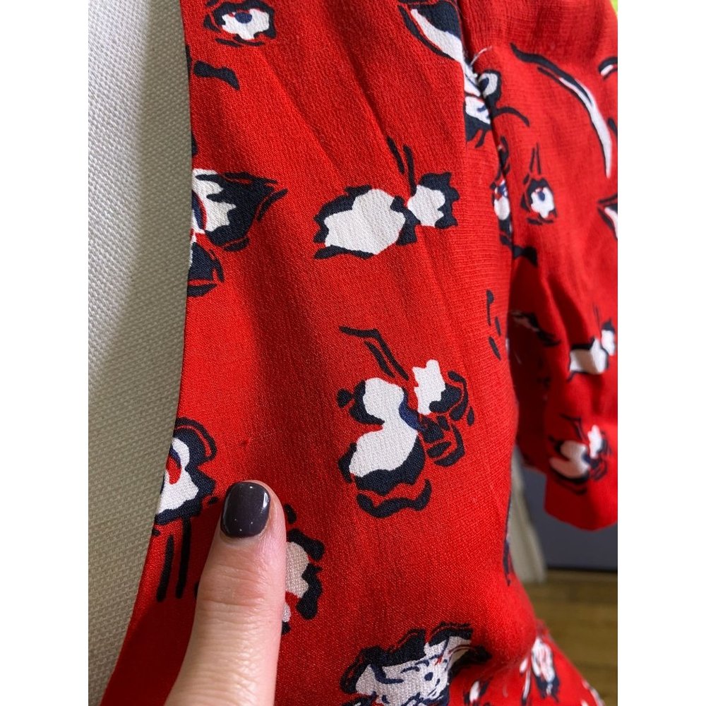 Veronica Beard Joia Red Multi Floral Print V-Neck Midi Dress Women's Size 2 - Picture 12 of 12